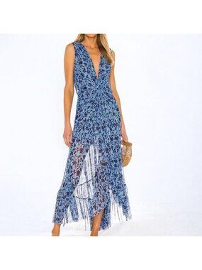 Misa Los Angeles Ava Blue Dress in Goa Floral Mesh - Size‎ Large